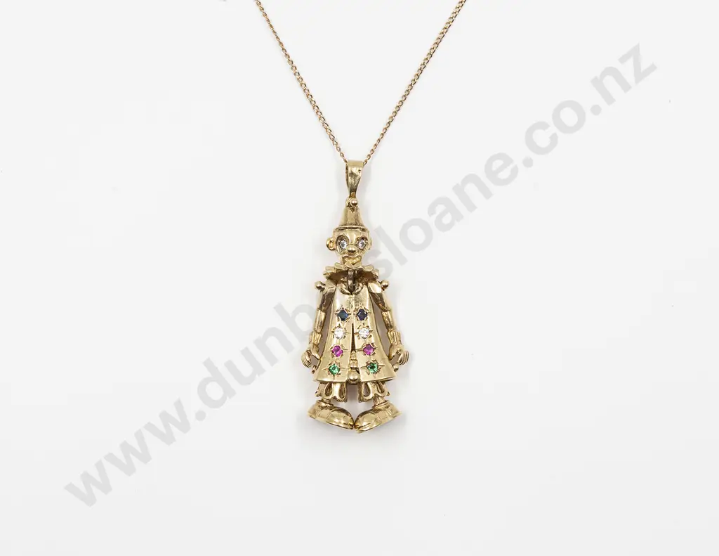 9ct 10stone Gem Set Clown Pendant Image 1++