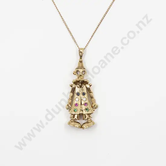 9ct 10stone Gem Set Clown Pendant