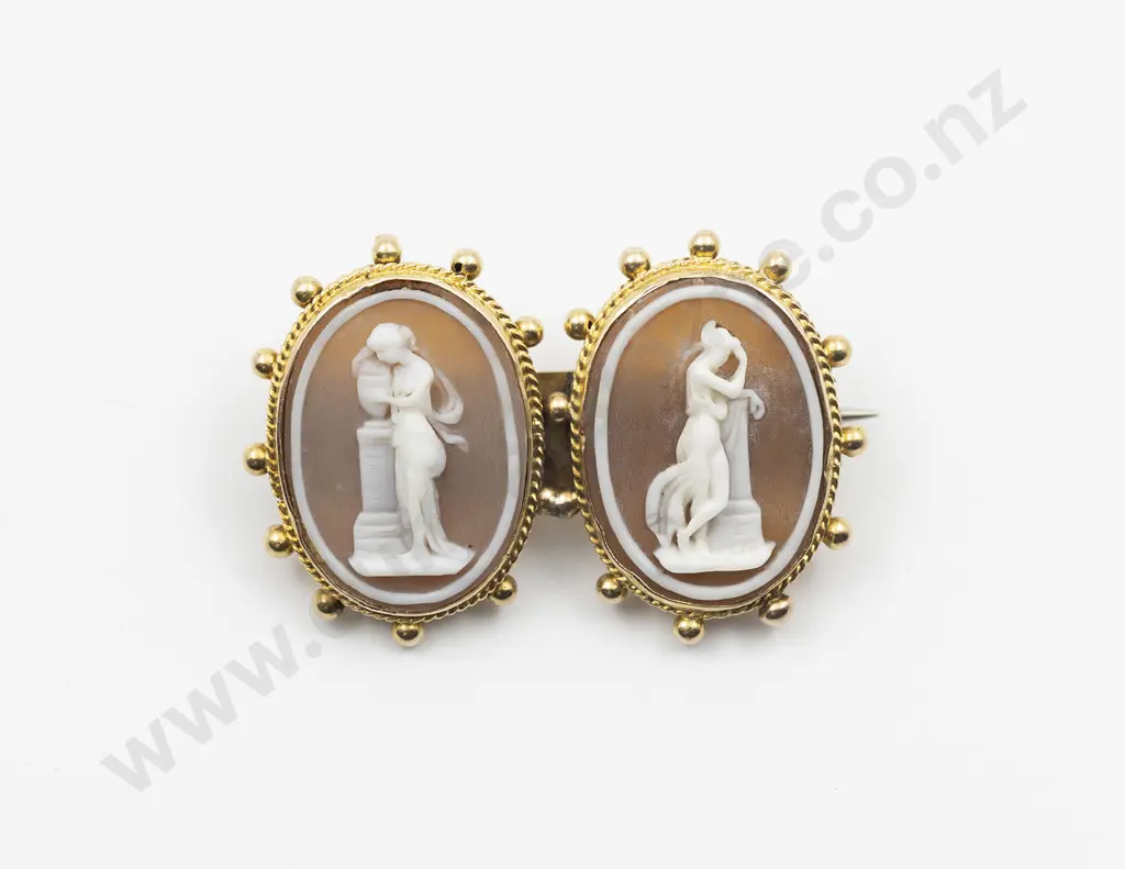 Victorian 15ct Double Cameo Bar Brooch Image 1++