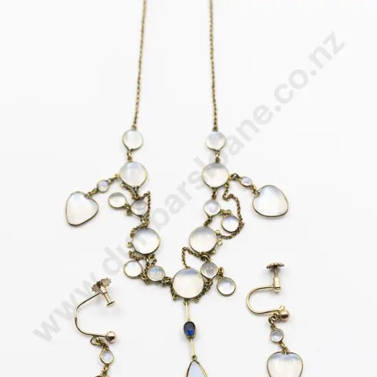 Edwardian 9ct and Moonstone Necklace and Earrings