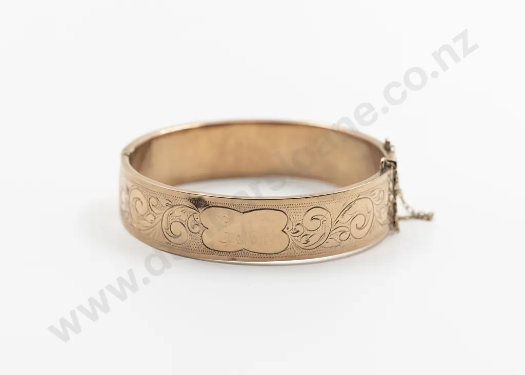 9ct Half Engraved Hinged Snap Bangle Image 1++