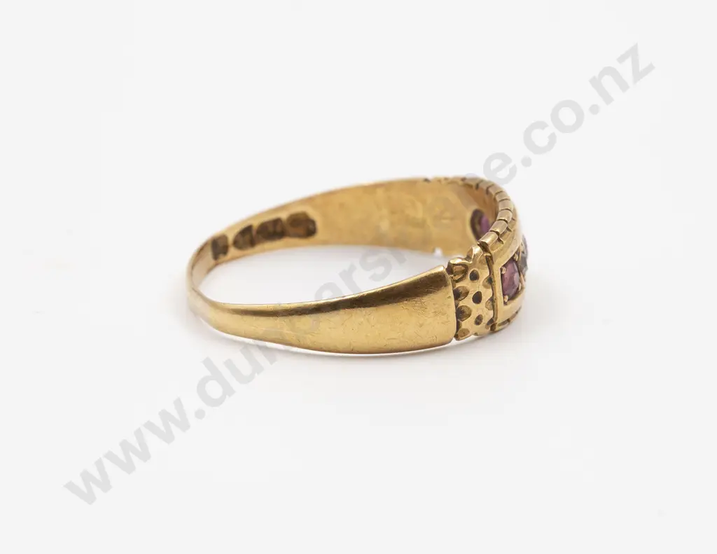 Victorian 18ct Five Stone Ruby and Diamond Band Ring Image 1++