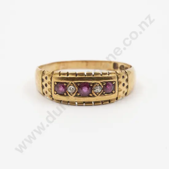 Victorian 18ct Five Stone Ruby and Diamond Band Ring