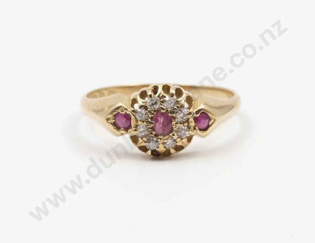 C1913 Edwardian 18ct Eleven Stone Ruby and Diamond Cluster Ring Image 1++