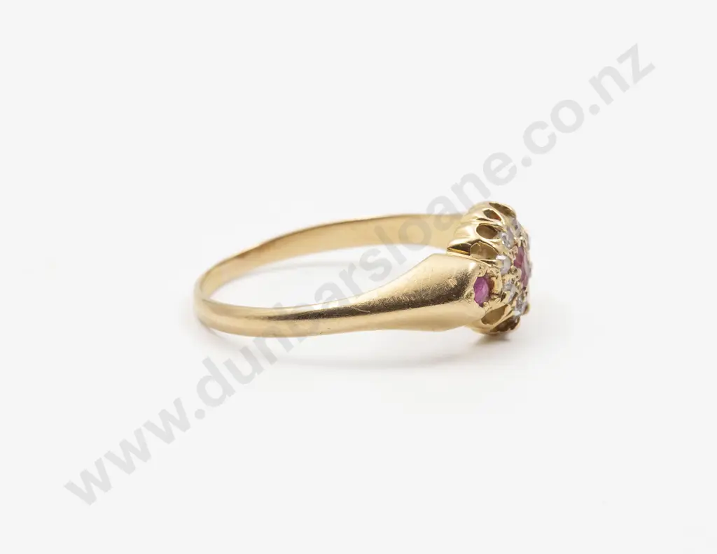 C1913 Edwardian 18ct Eleven Stone Ruby and Diamond Cluster Ring Image 1++