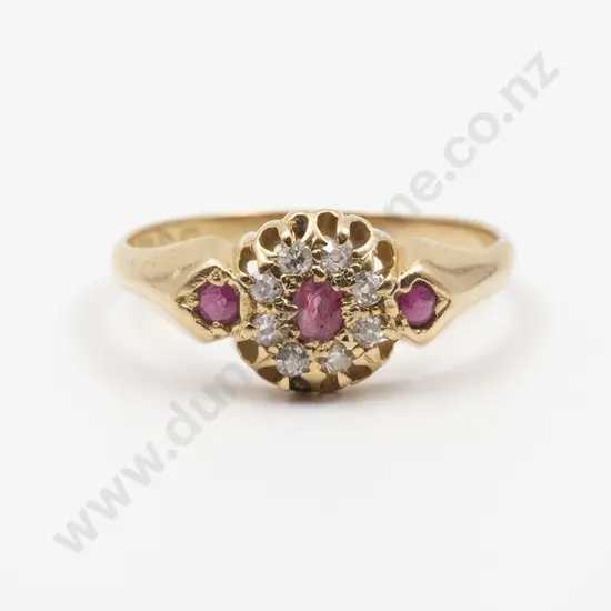 C1913 Edwardian 18ct Eleven Stone Ruby and Diamond Cluster Ring