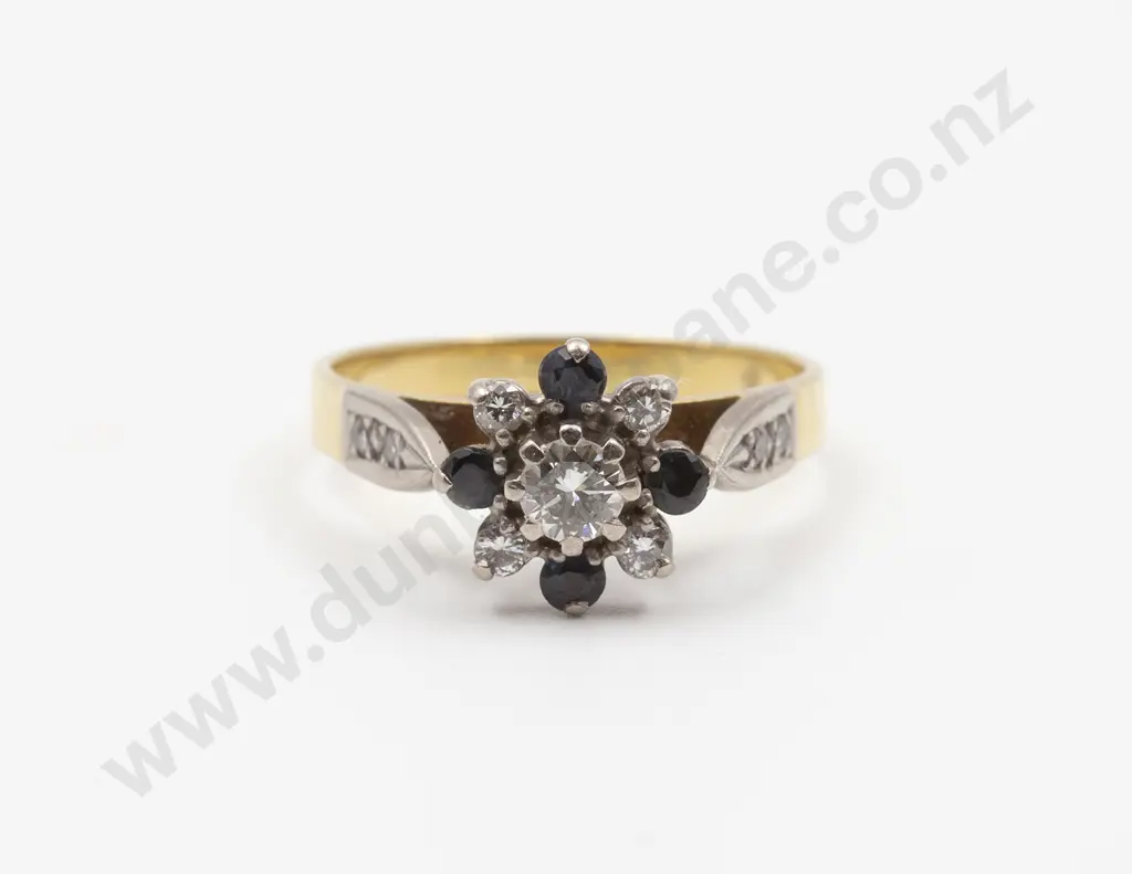 18ct Nine Stone Diamond and Sapphire Floret Cluster Ring Image 1++
