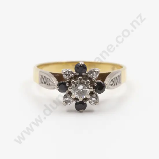 18ct Nine Stone Diamond and Sapphire Floret Cluster Ring