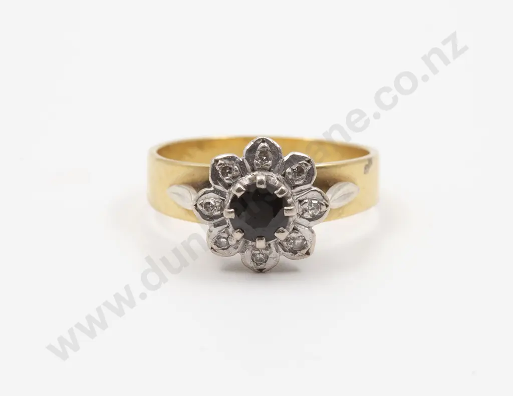 18ct Nine Stone Sapphire and Diamond Floret Cluster Ring Image 1++