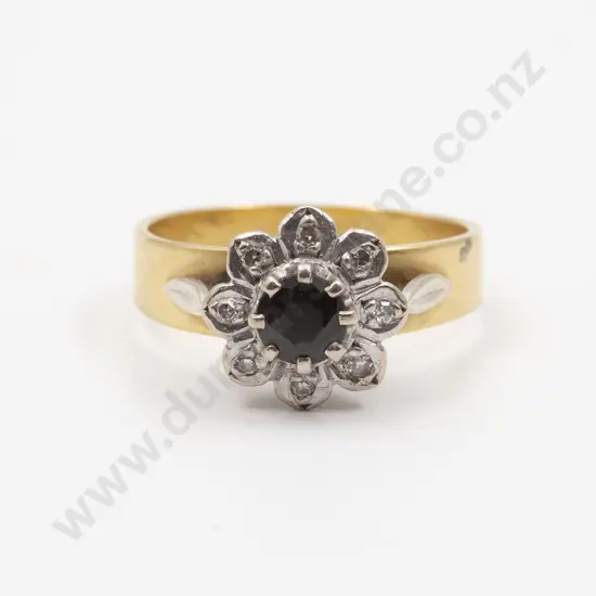 18ct Nine Stone Sapphire and Diamond Floret Cluster Ring