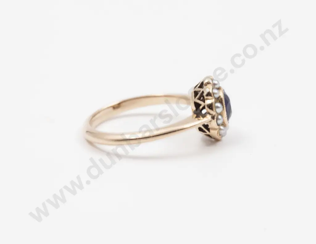 12ct Yellow Gold Twelve Stone Sapphire and Seed Pearl Cluster Ring Image 1++