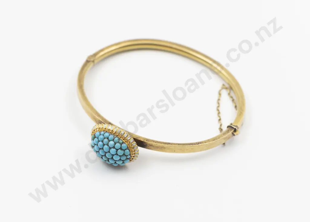 Victorian 22ct Turquoise Hinged Snap Bangle Image 1++