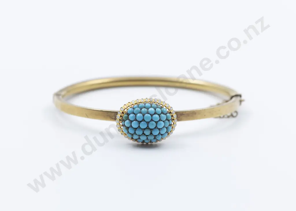 Victorian 22ct Turquoise Hinged Snap Bangle Image 1++