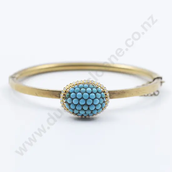 Victorian 22ct Turquoise Hinged Snap Bangle