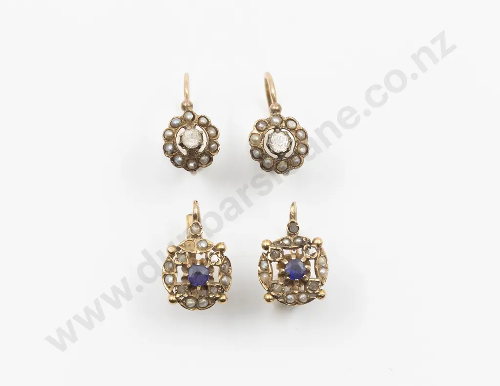 Two Pair Vintage French 14ct and Gem Cluster Earrings Image 1++