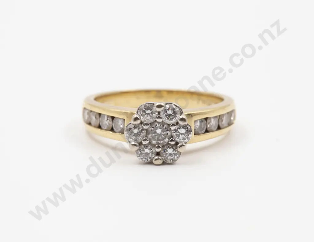 18ct Yellow and White Gold Seven Stone Floret Cluster Ring Image 1++