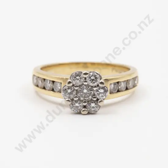18ct Yellow and White Gold Seven Stone Floret Cluster Ring