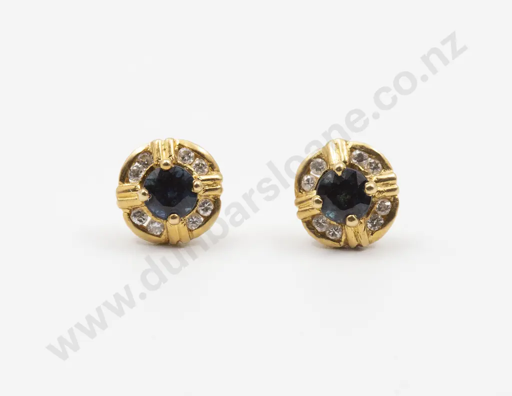 Pair 18ct Sapphire and Diamond Cluster Earrings Image 1++