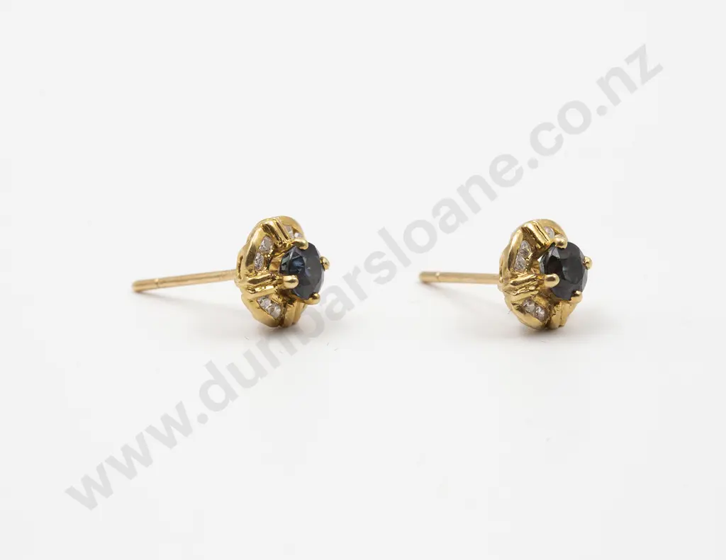 Pair 18ct Sapphire and Diamond Cluster Earrings Image 1++