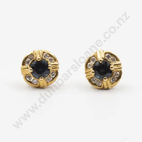 Pair 18ct Sapphire and Diamond Cluster Earrings