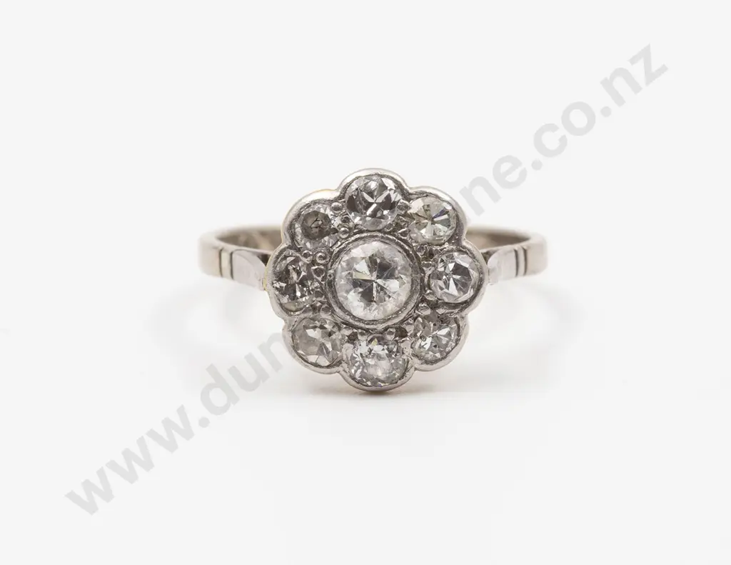 18ct White Gold Nine Stone Diamond Floret Cluster Ring Image 1++
