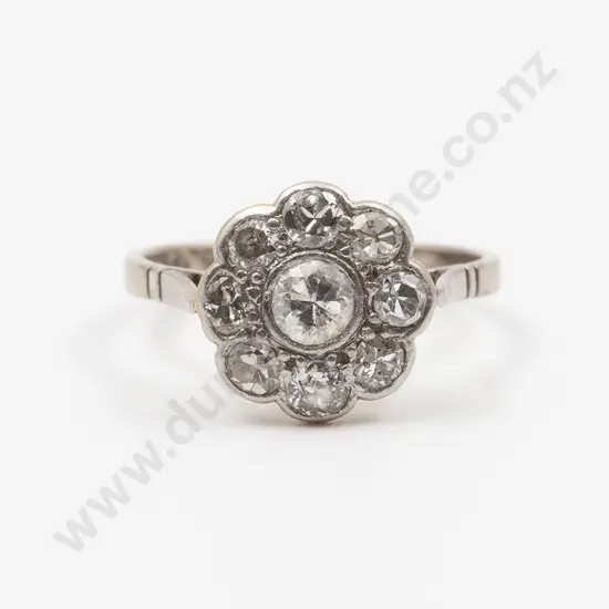 18ct White Gold Nine Stone Diamond Floret Cluster Ring