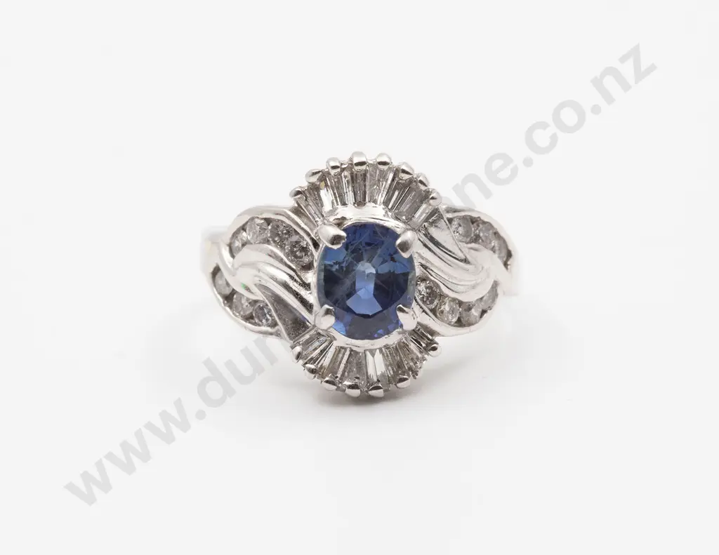 14ct White Gold 31stone Sapphire Diamond Cluster Ring Image 1++