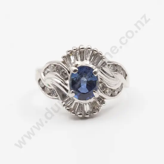 14ct White Gold 31stone Sapphire Diamond Cluster Ring