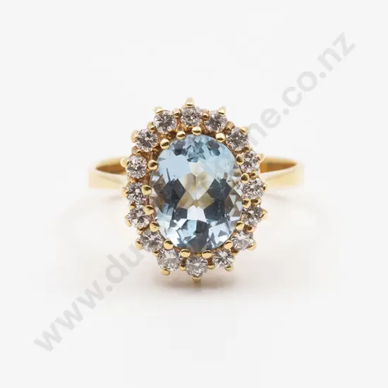 18ct Aquamarine & Diamond Cluster Ring