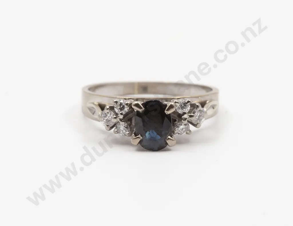 18ct White Gold Seven Stone Sapphire and Diamond Bridge Ring Image 1++