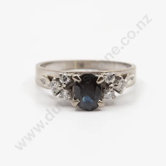 18ct White Gold Seven Stone Sapphire and Diamond Bridge Ring