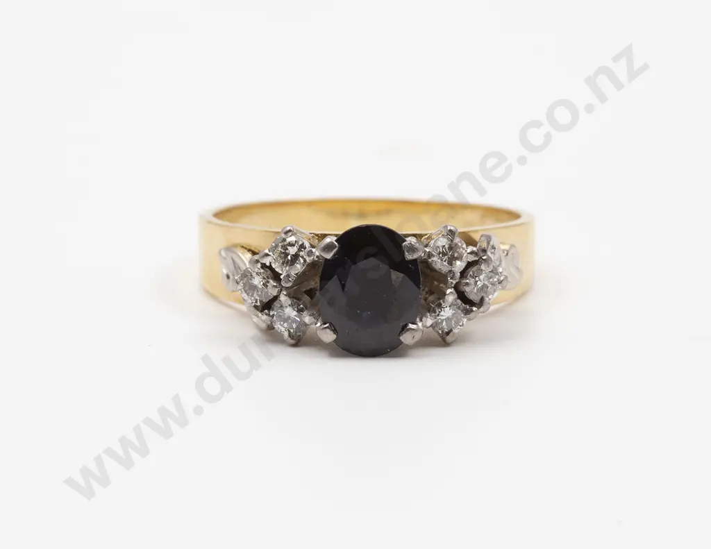 18ct Seven Stone Sapphire and Diamond Bridge Ring Image 1++