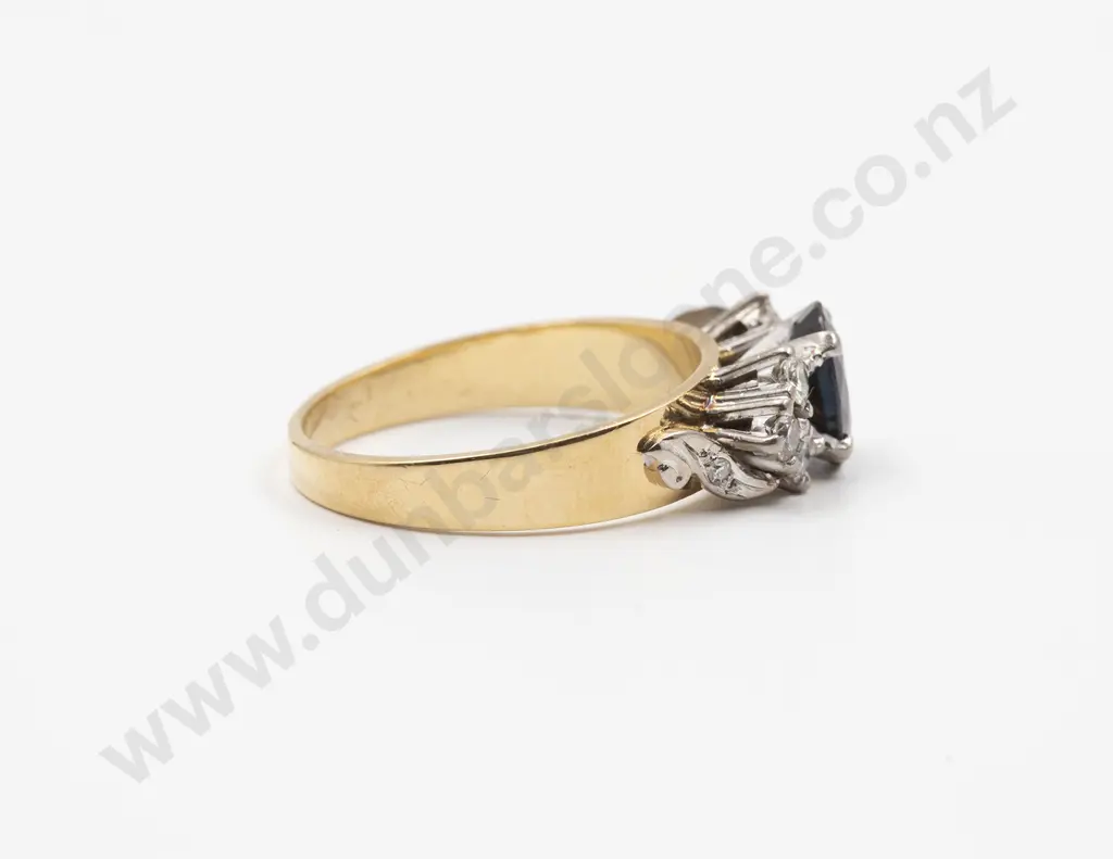 18ct Seven Stone Sapphire and Diamond Bridge Ring Image 1++