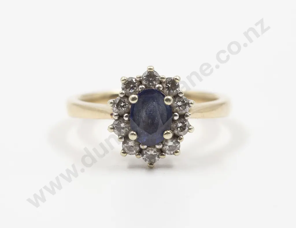 14ct Eleven Stone Ceylonese Sapphire and Diamond Cluster Ring Image 1++