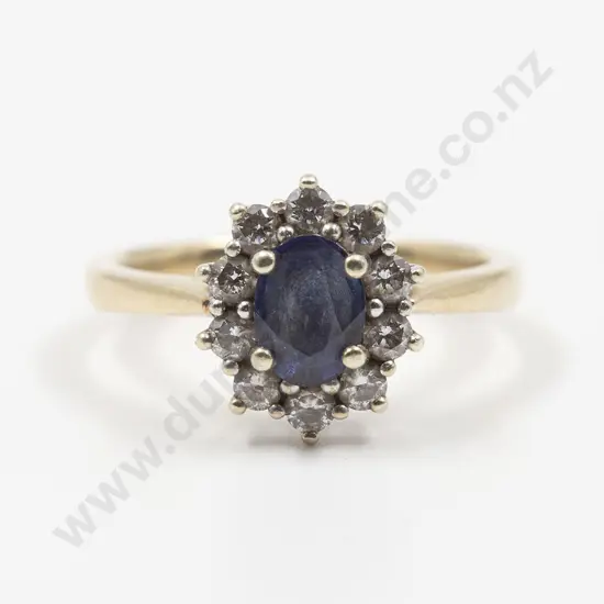 14ct Eleven Stone Ceylonese Sapphire and Diamond Cluster Ring