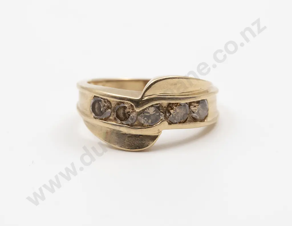 14ct Five Stone Fancy Light Brown Diamond Band Ring Image 1++