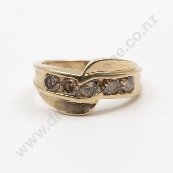 14ct Five Stone Fancy Light Brown Diamond Band Ring