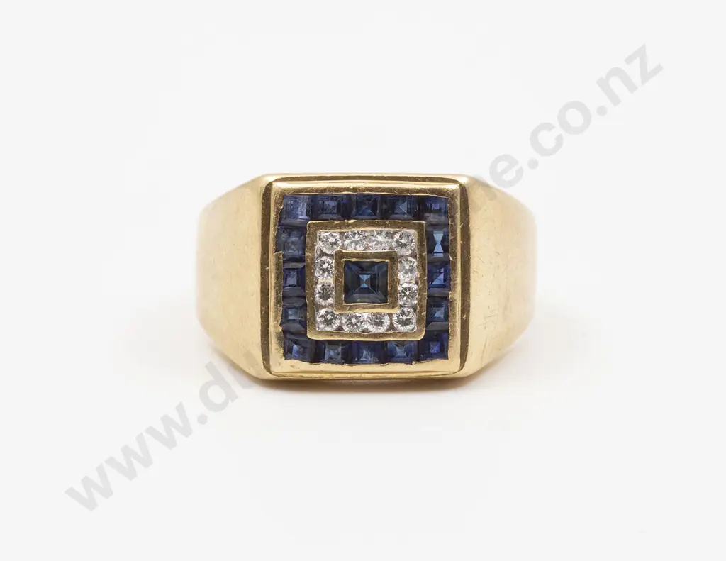 18ct 29stone Sapphire and Diamond Gents Dress Signet Ring Image 1++