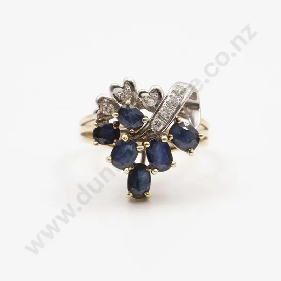 14ct 13stone Sapphire and Diamond Dress Ring
