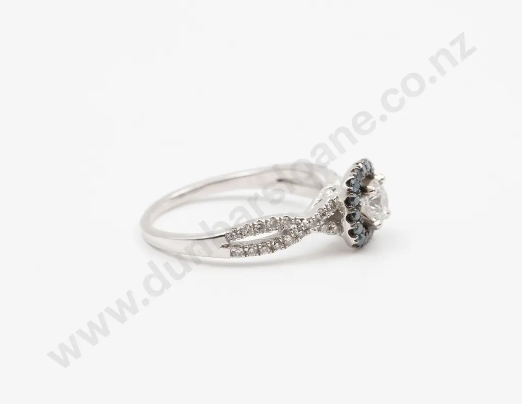 14ct White Gold 49ct Blue and White Diamond Cluster Ring Image 1++