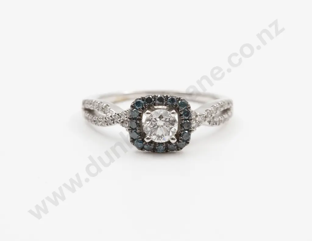 14ct White Gold 49ct Blue and White Diamond Cluster Ring Image 1++