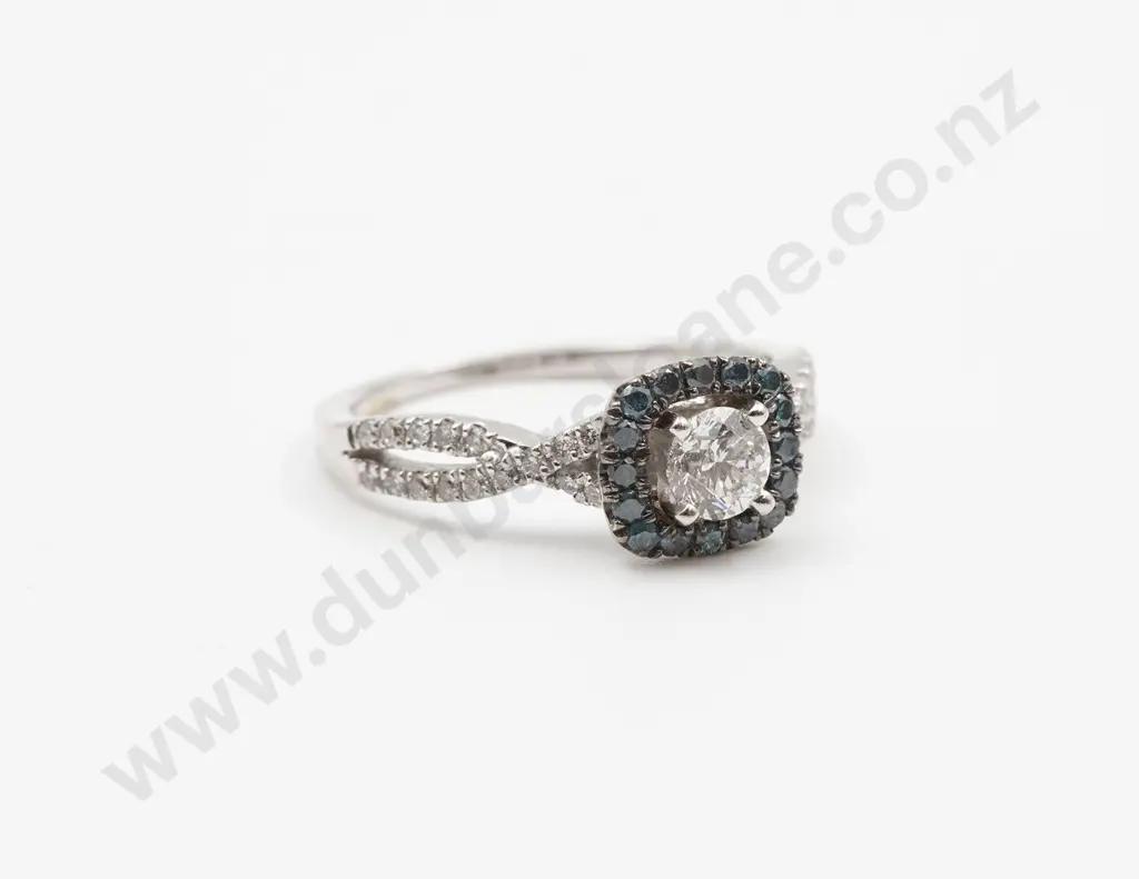 14ct White Gold 49ct Blue and White Diamond Cluster Ring Image 1++