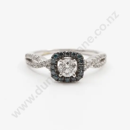 14ct White Gold 49ct Blue and White Diamond Cluster Ring