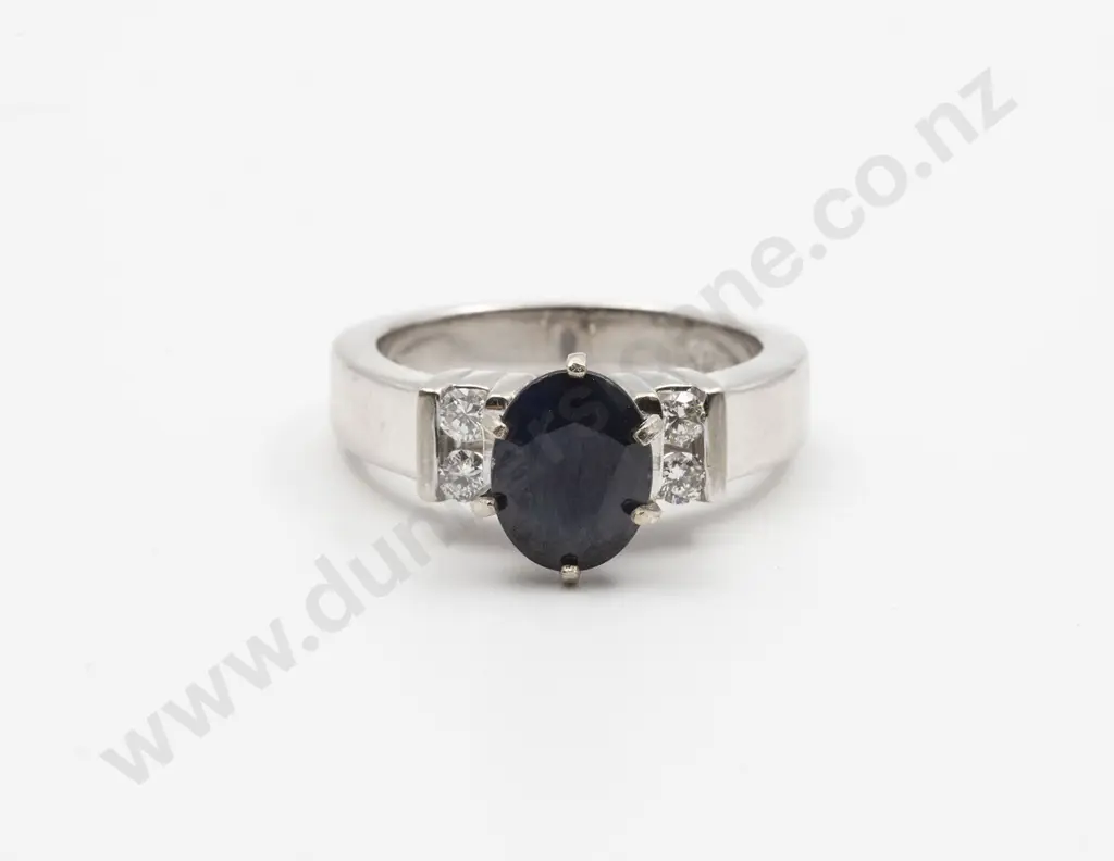 14ct White Gold Five Stone Sapphire and Diamond Bridge Ring Image 1++