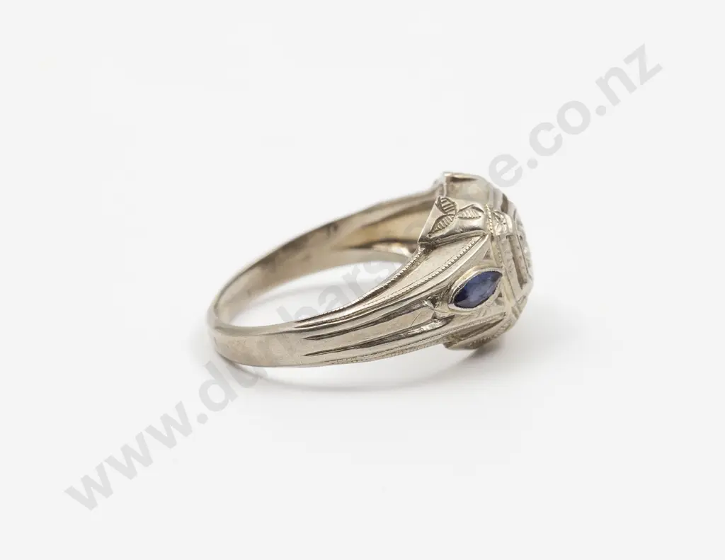 Art Deco 18ct Three Stone Diamond and Sapphire Band Ring Image 1++