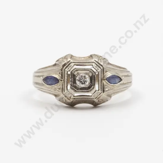 Art Deco 18ct Three Stone Diamond and Sapphire Band Ring