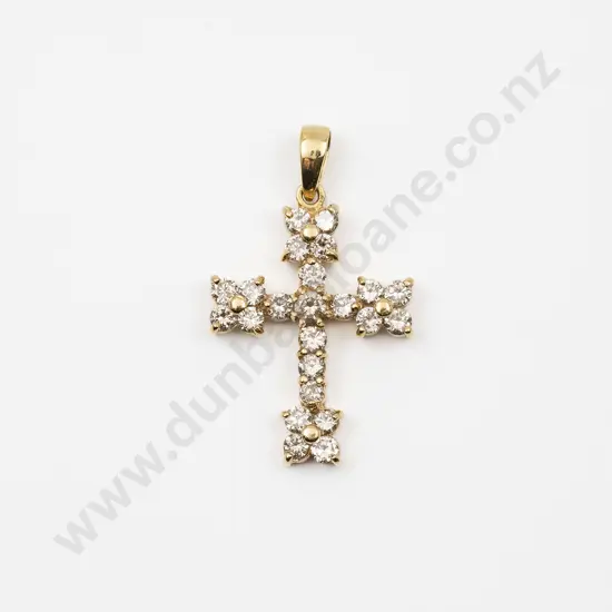 18ct Fancy 23stone Light Brown Diamond Cross Pendant