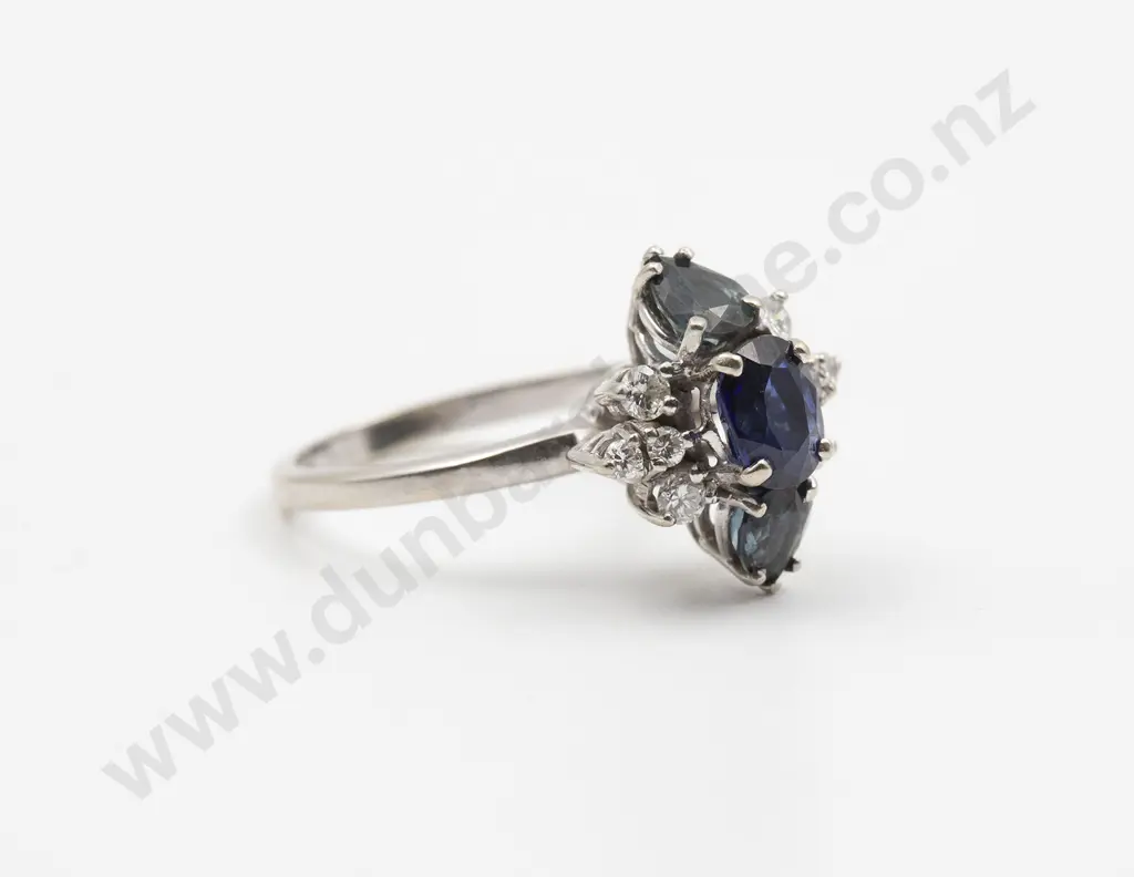 14ct White Gold Eleven Stone Sapphire and Diamond Dress Ring Image 1++