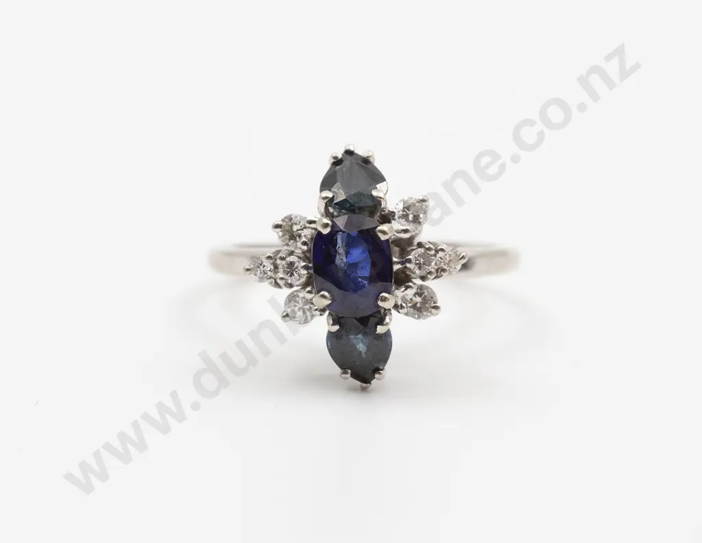 14ct White Gold Eleven Stone Sapphire and Diamond Dress Ring Image 1++