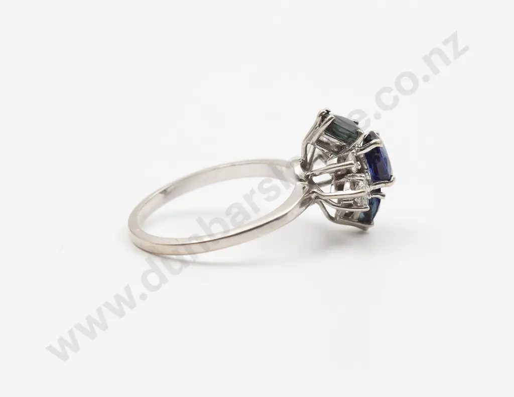 14ct White Gold Eleven Stone Sapphire and Diamond Dress Ring Image 1++